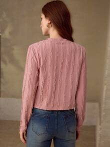 MOTF PREMIUM Conjunto de 2 piezas de camiseta sin mangas y chaqueta con textura de punto y decoración de mariposa para mujer, para otoño/invierno - Rosa - Ver 4