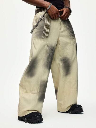 Street Life Pantalon en jean délavé style barillet mode de rue pour hommes