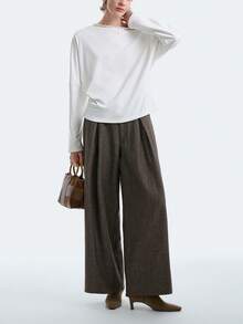 SHEIN LUNE Women's Elegant Beaded Asymmetric Collar Blouse, Autumn - White - View 5