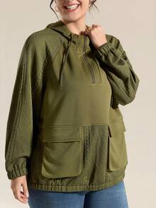 Momelise Sweat-shirt-shirt ample et ample de couleur unie pour femmes grande taille - Vert - Voir 6