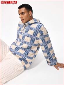 Rest Era Męska bluza z kapturem i długim rękawem z polaru w kratę, idealna na co dzień, jesień/zima - Wielokolorowe - Zobacz 5