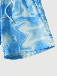ROMWE MEN Street Life Men's Marble Print Drawstring Waist Loose Casual Shorts - Blue - View 3