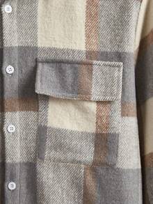 Manfinity Homme Men Plaid Print Flap Pocket Jacket Without Tee, Going Out Plaid Graphic Long Sleeve Casual Light Jacket Checkered Jacket, For Friends, Husband, Boyfriend Gifts, Fall - Multicolor - View 4