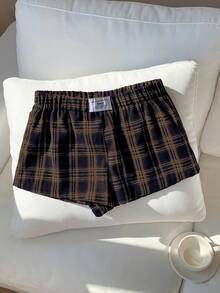 SHEIN Tween Girls Plaid Minimalist Casual Shorts - Multicolor - View 4