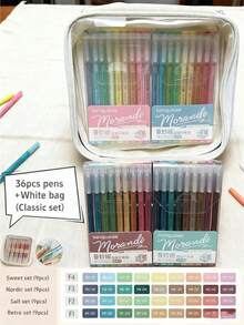 36pcs Classic Bag Set Morandi Color Pens Set Transparent Barrel Multi Colors Gel Ink 0.5mm Ballpoint Liner Marker For Drawing Highlighting - Pink - View 8