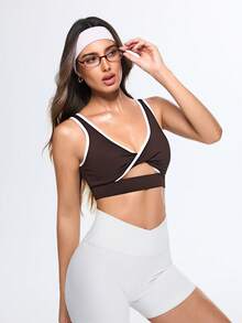 Dewbera Dewbera Reggiseno sportivo e abbigliamento da yoga minimalista con colori a contrasto per uso quotidiano da donna - Castano - Visualizzare 5