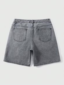 ROMWE MEN Street Life Quần short denim in chữ và số thường ngày cho nam - Xám - Xem 2