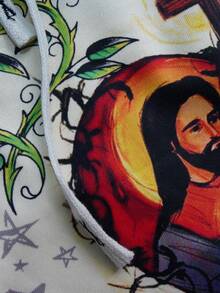 ROMWE MEN Men's Casual Fashionable Street Jesus, Virgin Mary, Cross, Floral Print Drawstring Waist Flare Pants, Couple Matching - Multicolor - View 5