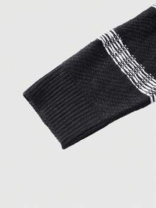 ROMWE MEN 男士条纹圆领长袖套头毛衣 - 黑色 - 查看 4