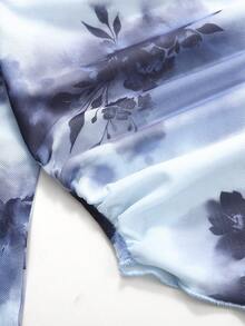 SHEIN Tween Girls Asymmetric Shoulder Design Knit Printed Casual Fashionable Matching Family Tops - Blue - View 4