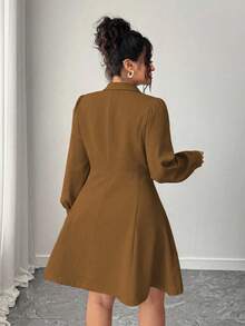 Elenzga Đầm Blazer cổ bẻ tay dài thanh lịch hai hàng khuy cỡ lớn cho nữ - Màu nâu  Mocha - Xem 2