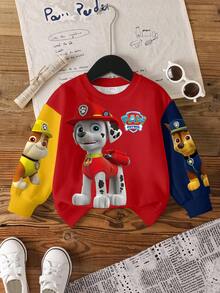 SHEIN | PAW Patrol Young Boy Cartoon Pattern Colorblock Crew Neck Long Sleeve Pullover Sweatshirt