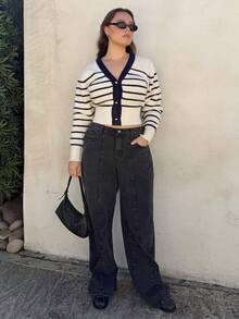 Nezia Cruz Coolmax Damen Jeans in Große Größen mit weitem Bein, locker geschnitten, Taschen - Schwarz - Übersicht 6