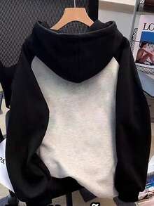 Fashionable Casual New Sweatshirt With Cute Smiling Face Print, Color Block In Black And Heather Gray - Multicolor - View 2