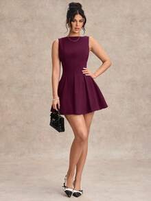 SHEIN BAE Váy ôm sát dáng chữ A cổ chéo màu đen tối giản, váy mùa hè đơn giản gợi cảm, thích hợp cho ngày lễ tình nhân, tiệc cưới phù dâu, váy đen nhỏ thanh lịch - Màu Tím - Xem 4