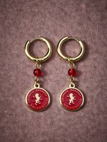 HARRY POTTER X SHEIN 灵感源自格兰芬多狮子设计的红色耳环 - 紅色 - 查看 2