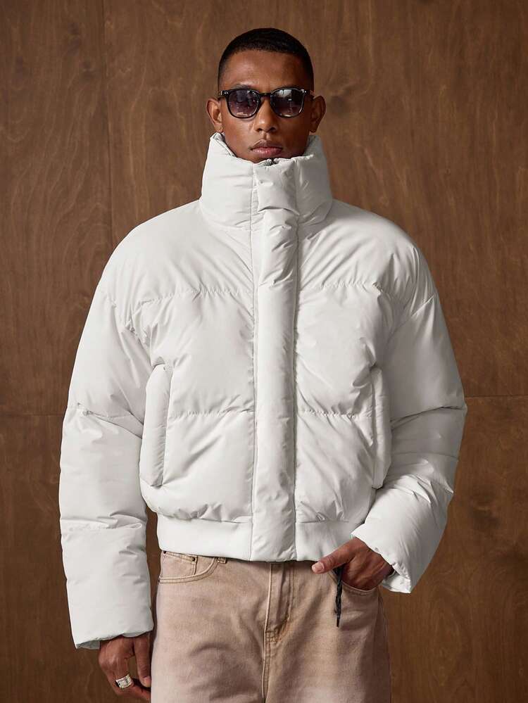 Men's Solid Color Zip-Up Casual Winter Jacket Puffy Jacket Men Outerwear Men Sumwon Jacket Men's Winter Clothes Bubble Coat Men