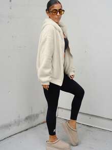 SAYEHFBABY 1 Stück Damen Fleece-Sweatshirt mit Kapuze Einfarbig, dick und warm, für Herbst/Winter, Langarm-Oberteil - Aprikosenfarben - Übersicht 6