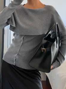 Livesso Áo choàng len dáng rộng thoải mái dành cho nữ, thanh lịch, thích hợp cho công sở, đi làm, năm mới, Giáng sinh, mùa xuân/thu. - Xám - Xem 4