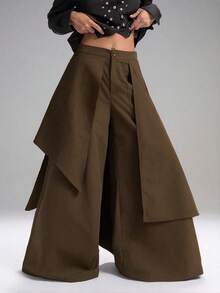 SHEIN EZwear 大码女式巧克力棕色长裤，秋冬季 - 巧克力棕 - 查看 4