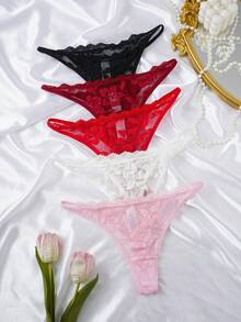 Wedaily 5pcs/Set Sexy Sheer Lace Women G-String Lingerie - Multicolor - View 3