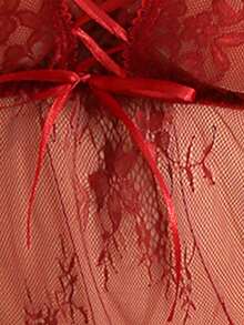 DelicateAllure Váy ngủ nữ cổ chữ V ren gợi cảm ngày lễ tình nhân - Màu Đỏ Sâu - Xem 7