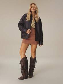 Styleloop Bốt dệt cao đến đầu gối dành cho nữ, phù hợp với phong cách Boho, phương Tây, lễ hội âm nhạc, Halloween, tiệc Giáng sinh - Cà phê nâu - Xem 7