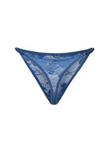 Floral Lace Low Rise G-String Sexy Lingerie - Navy Blue - View 5