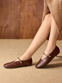 MOTF PU LEATHER SQUARE TOE FLATS FOR CHRISTMAS - Coffee Brown - View 5