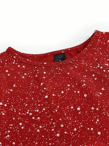 Y2Kool BiGraphic Women's Metallic Silver Foil Polka Dot Print Fitted Long Sleeve T-Shirt, Suitable For Parties, Halloween, Y2K Streetwear, Autumn/Winter Casual Stylish Collection New Years Rhinestone Tops Red Sparkly Top Red Concert Top Party Top Valentine Tops Springs Women Birthday For Women Carnival