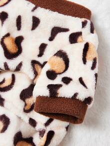 PETSIN 1咖啡色豹纹恐龙带牵引扣宠物连体衣秋冬法兰绒加厚保暖四脚衣服 - 咖色 - 查看 3