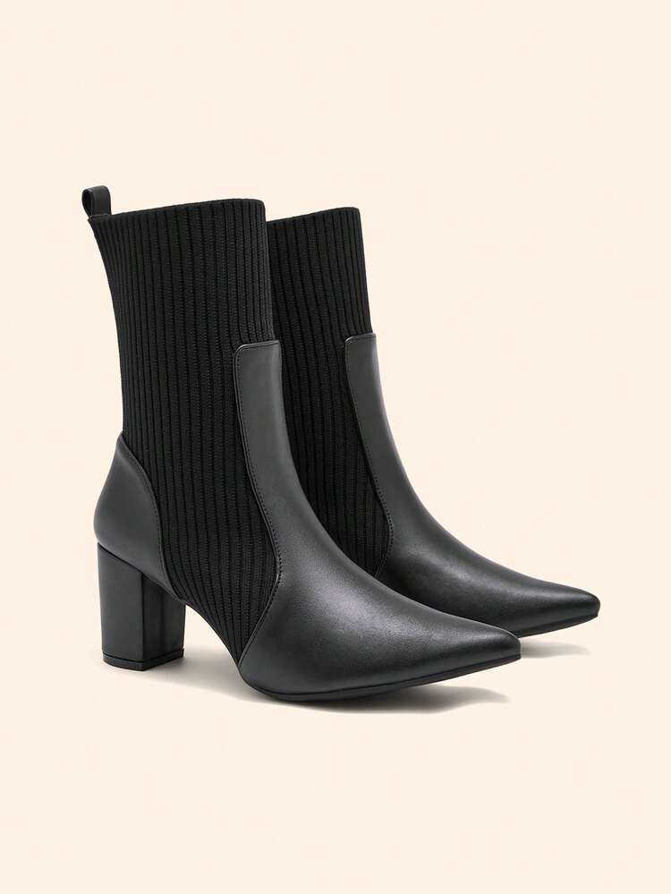 CUCCOO BASICS Women's Fashion Versatile Commute Chunky High Heel Mid-Calf Boots For Christmas Valentine's Day