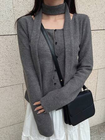 FRIFUL Camiseta casual holgada y versátil para mujer con cuello cuadrado, mangas largas de hombros caídos y decoración de corbata, unicolor, para otoño/invierno