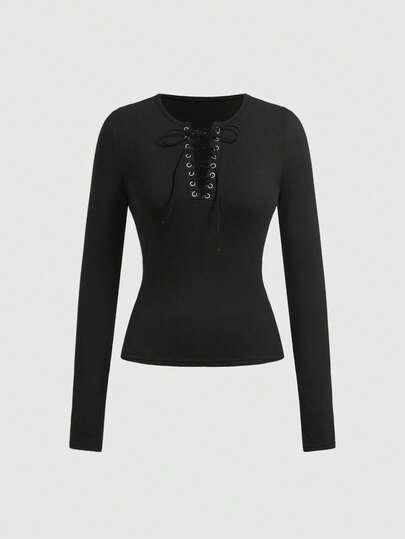 Grunge Punk Camiseta ajustada de mujer con cordones estilo Y2K