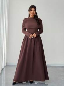 Elenzga Plus Size Women's Long Sleeve A-Line Elegant Romantic Dress, Autumn/Winter Fall - Coffee Brown - View 1