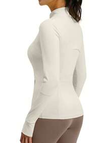 Chaqueta Deportiva de Yoga para Mujer Adelgazante Cuello Alto Ideal para Fitness, Gimnasio o Atuendo Casual Lavable a Máquina - Blanco marfil - Ver 5