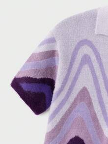 EASEVO Manfinity Brand - Men's Short Sleeve Half Chest Turndown Collar Sweater, Loose & Casual Knit Shirt Men S Resort Wear Men Buttoned Knitted Polo - Purple - View 6