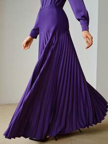 ZEYLAH Chân váy Maxi chữ A xếp ly tối giản thanh lịch, Xuân/Hè - Màu tím - Xem 4