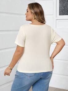 SHEIN CURVE+ 两件套加大码女式方领短袖休闲修身性感T恤，适合春夏穿着/2026/新年 - 彩色 - 查看 8