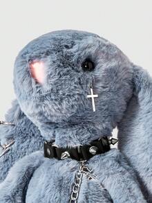 ROMWE Grunge Punk Fashionable Y2K Plush Rabbit & Cross Backpack - Grey - View 5