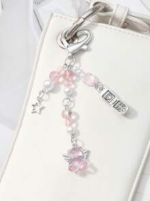 ROMWE Kawaii 1 chiếc móc khóa điện thoại/túi xách phong cách học thuật tối giản tinh tế & dễ thương dành cho nữ, dây bạc đính ngọc trai giả và pha lê hình tròn, ngôi sao, quả dâu tây và nơ hoạt hình, phù hợp để đeo hàng ngày, làm quà tặng ngày lễ Tình nhân. - Màu hồng - 70 - Xem 4