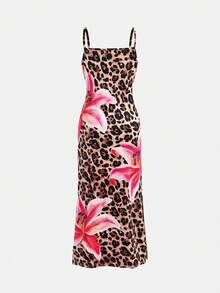 SHEIN Tween Girl Knit Leopard & Ditsy Floral Cami Dress - White - View 5