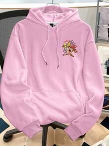 Looney Tunes X Manfinity Manfinity Joysei Áo nỉ có mũ in họa tiết hoạt hình thường ngày cho nam, Thu/Đông - Đỏ - Xem 2