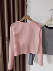 Airaco Áo khoác cardigan dệt kim nhẹ, đơn hàng khuy đơn màu đơn giản dành cho nữ - Hồng - Xem 2