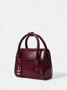 SHECARRY Túi xách vuông nhỏ thời trang nữ phong cách đại học đi làm có khóa trang trí tinh tế, thích hợp để đi làm - Đỏ - Xem 3