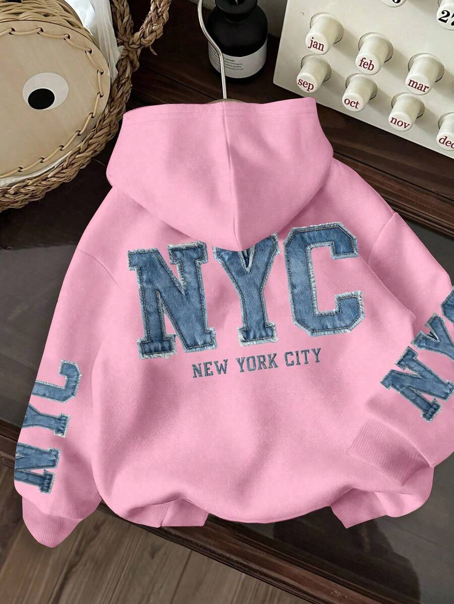 INAWLY 舒适百搭休闲宽松女式长袖卫衣 - 粉色 - 查看 1