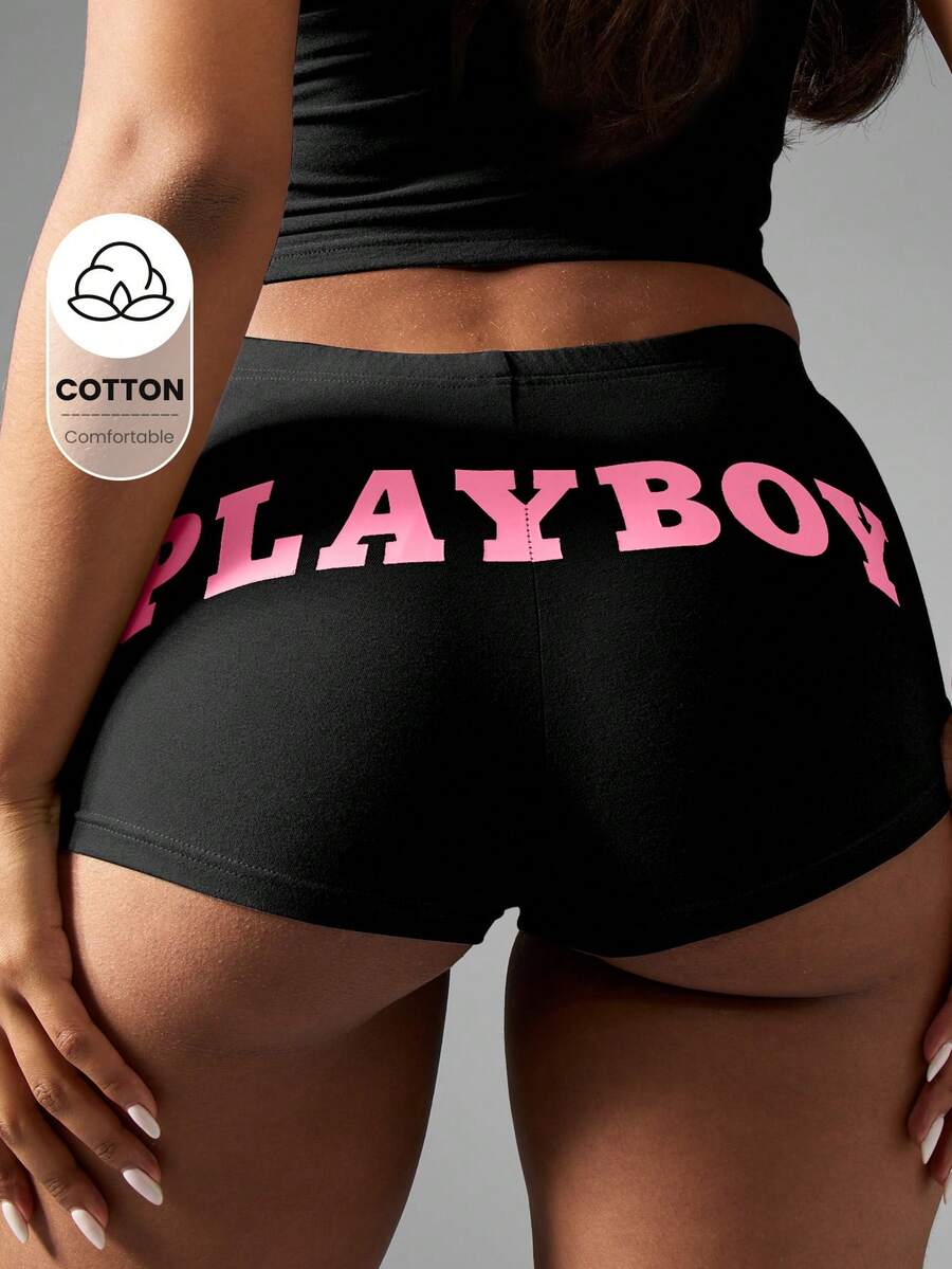 Missguided x Playboy High Waisted Booty Shorts Loungewear Streetwear Festival Summer Beach Tight Shorts - Black - View 1