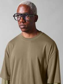 SUMWON 男士双层长袖T恤，叠层设计，圆领，休闲日常上衣，街头时尚，舒适合身，纯色 - 彩色 - 查看 5