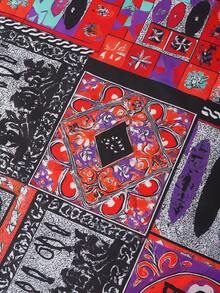 SHEIN Franclia Women's Casual Print Loose Deep V-Neck Long Sleeve Dress Boho Dress Women