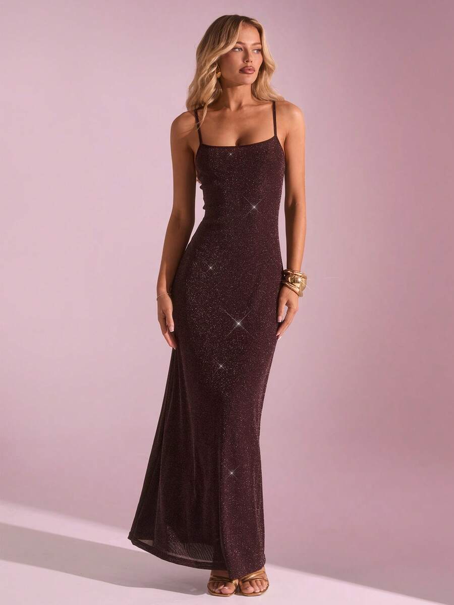 Glamine Women's Elegant Sexy Knit Camisole Bodycon Maxi Dress - Purple - View 1